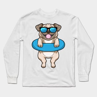 Dog at Swimming with Swim ring & Sunglasses Long Sleeve T-Shirt